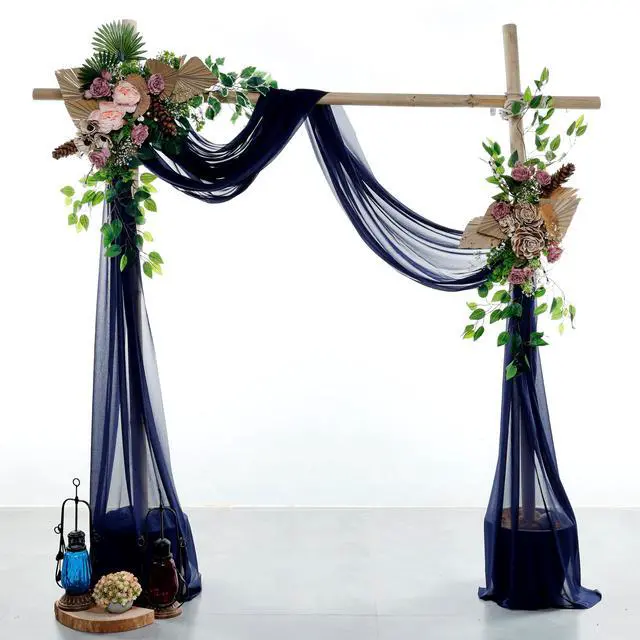 Alt view image 2 of 6 - Pack of 2 Wedding Arch Drape Panel (30" Width x 100ft Long) Sheer Chiffon Arbor Canopy Drapery Fabric for Wedding Ceremony Reception Decoration Party Ceiling Backdrop Curtain Swag - Navy Blue