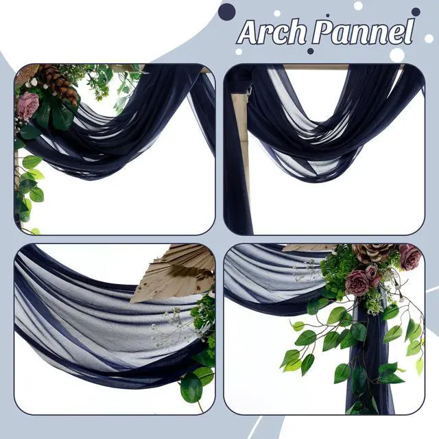 Alt view image 5 of 6 - Pack of 2 Wedding Arch Drape Panel (30" Width x 100ft Long) Sheer Chiffon Arbor Canopy Drapery Fabric for Wedding Ceremony Reception Decoration Party Ceiling Backdrop Curtain Swag - Navy Blue