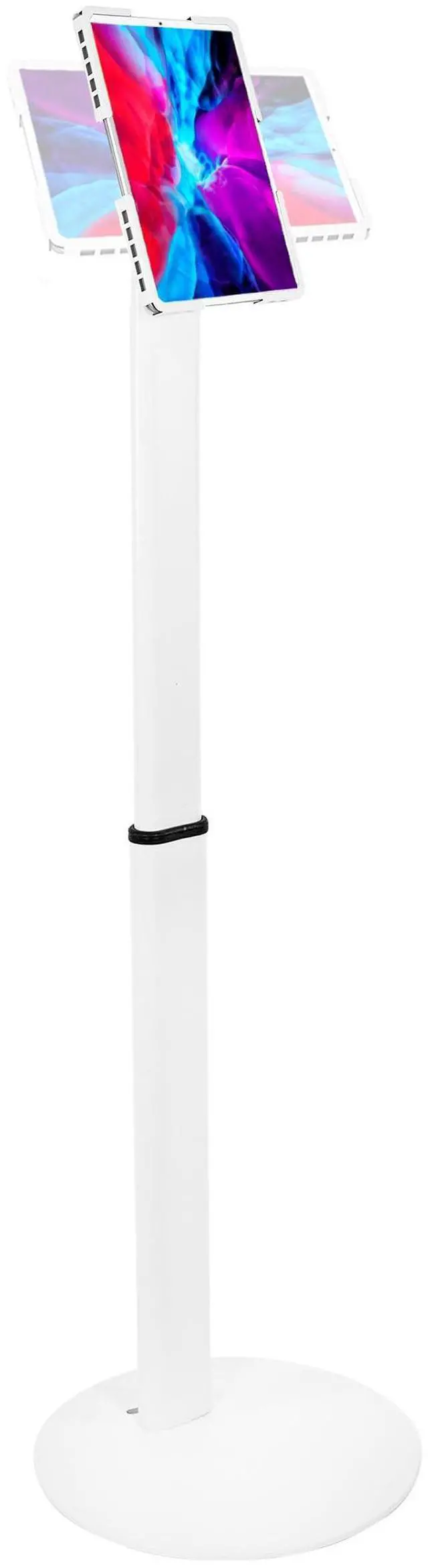 Main image of Anti-Theft Universal Tablet Floor Stand Kiosk, Locking Enclosure for iPad, Galaxy Tab & Surface Pro 9.7"13.1", Height Adjustable 27.5"47", Commercial Kiosk Stand, White