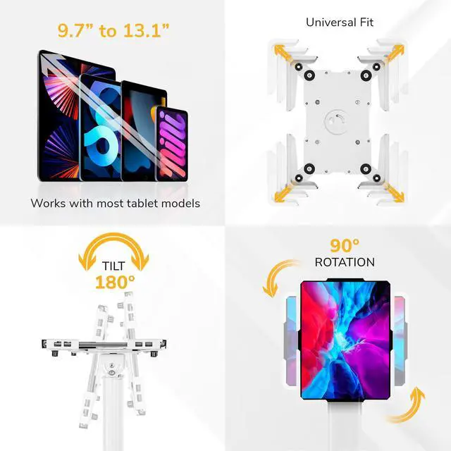 Alt view image 2 of 6 - Anti-Theft Universal Tablet Floor Stand Kiosk, Locking Enclosure for iPad, Galaxy Tab & Surface Pro 9.7"13.1", Height Adjustable 27.5"47", Commercial Kiosk Stand, White