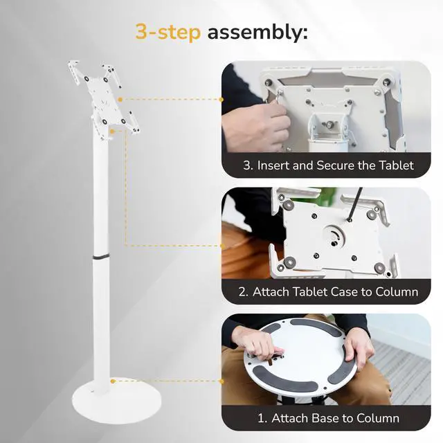 Alt view image 5 of 6 - Anti-Theft Universal Tablet Floor Stand Kiosk, Locking Enclosure for iPad, Galaxy Tab & Surface Pro 9.7"13.1", Height Adjustable 27.5"47", Commercial Kiosk Stand, White
