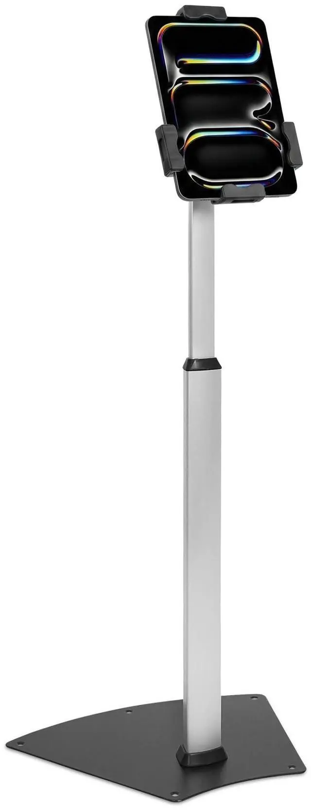 Main image of Anti-Theft Universal iPad & Samsung Tablet Floor Stand Kiosk, Locking Clamp, Height Adjustable 24.8"42.5", 360° Rotating POS Kiosk for 7.9"11" Tablets, Silver