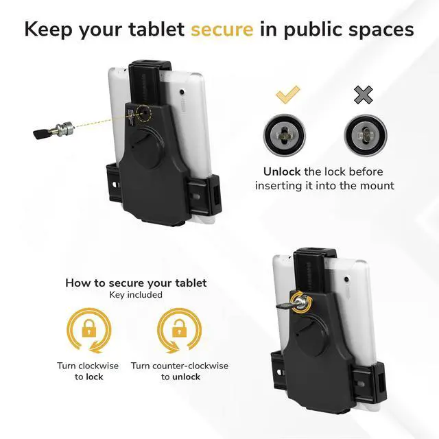 Alt view image 2 of 6 - Anti-Theft Universal iPad & Samsung Tablet Floor Stand Kiosk, Locking Clamp, Height Adjustable 24.8"42.5", 360° Rotating POS Kiosk for 7.9"11" Tablets, Silver