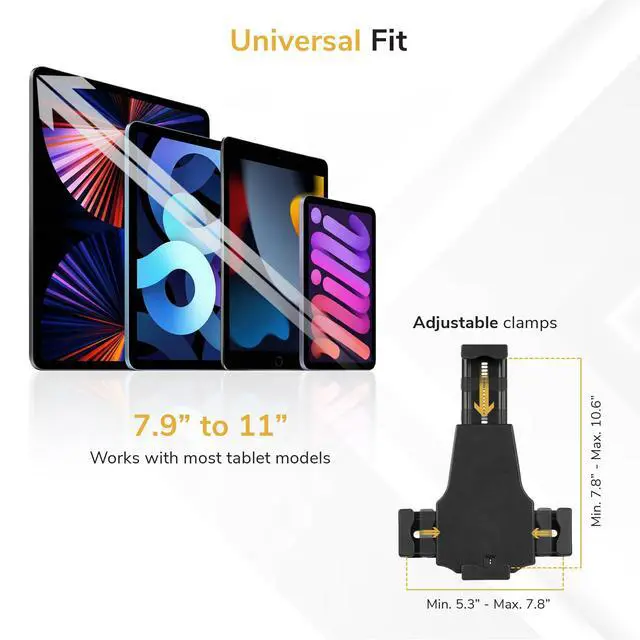 Alt view image 3 of 6 - Anti-Theft Universal iPad & Samsung Tablet Floor Stand Kiosk, Locking Clamp, Height Adjustable 24.8"42.5", 360° Rotating POS Kiosk for 7.9"11" Tablets, Silver
