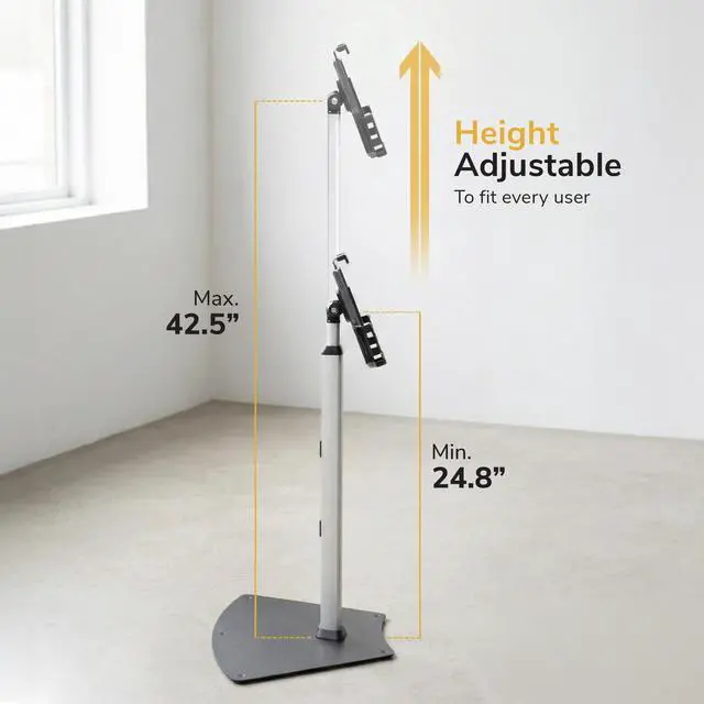 Alt view image 5 of 6 - Anti-Theft Universal iPad & Samsung Tablet Floor Stand Kiosk, Locking Clamp, Height Adjustable 24.8"42.5", 360° Rotating POS Kiosk for 7.9"11" Tablets, Silver