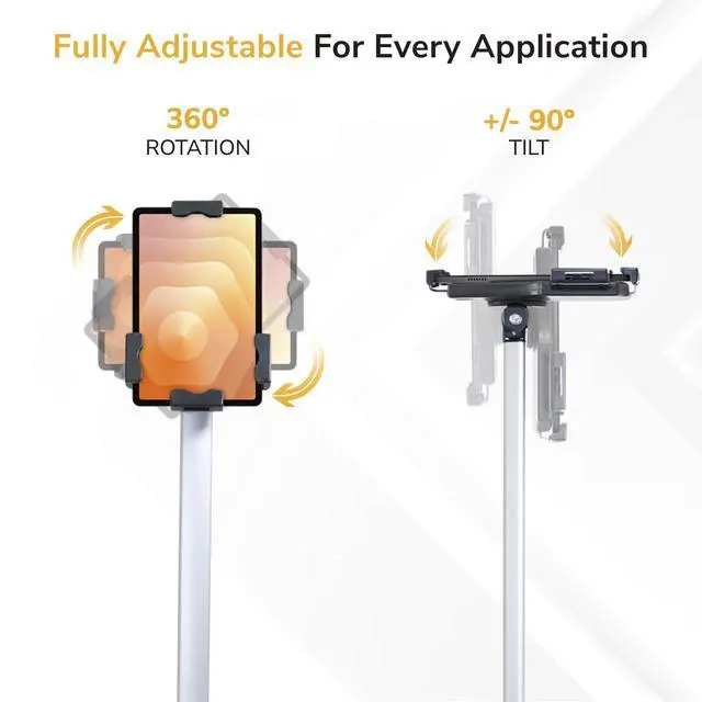 Alt view image 6 of 6 - Anti-Theft Universal iPad & Samsung Tablet Floor Stand Kiosk, Locking Clamp, Height Adjustable 24.8"42.5", 360° Rotating POS Kiosk for 7.9"11" Tablets, Silver