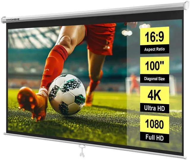 Main image of 100 Inch 16:9 Pull Down Projector Screen, HD 4K Retractable Movie Screen for Indoor Home Theater and Office, Manual Projection Screen with Auto Locking (87W x 49H Inch Display Area), White