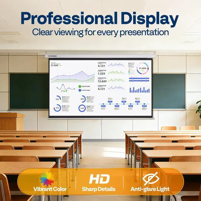 Alt view image 6 of 6 - 100 Inch 16:9 Pull Down Projector Screen, HD 4K Retractable Movie Screen for Indoor Home Theater and Office, Manual Projection Screen with Auto Locking (87W x 49H Inch Display Area), White