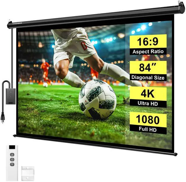 Main image of 84 Inch 16:9 Motorized Projector Screen with Remote, Auto Electric Projection Screen, HD 4K Movie Screen for Home Theater, Cinema, Office (73W x 41H Display Area), Black