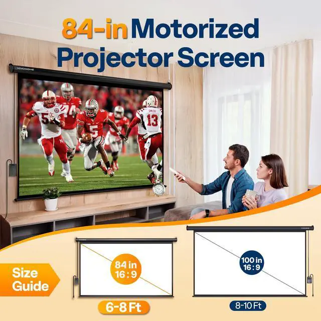 Alt view image 2 of 6 - 84 Inch 16:9 Motorized Projector Screen with Remote, Auto Electric Projection Screen, HD 4K Movie Screen for Home Theater, Cinema, Office (73W x 41H Display Area), Black