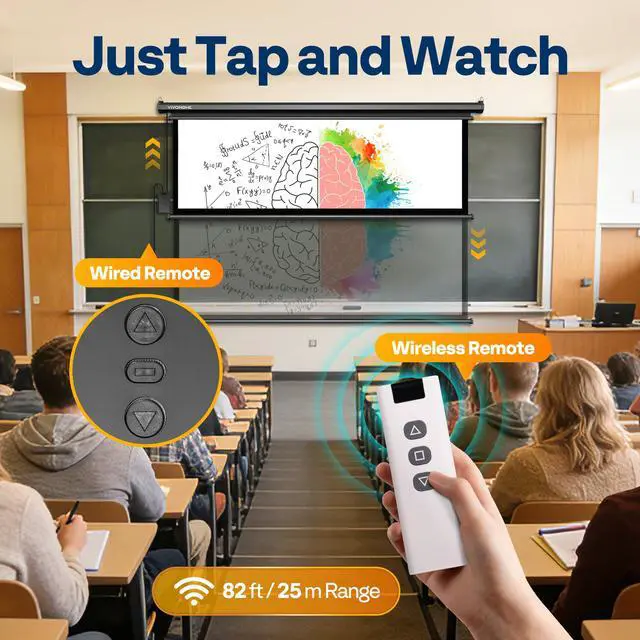 Alt view image 3 of 6 - 84 Inch 16:9 Motorized Projector Screen with Remote, Auto Electric Projection Screen, HD 4K Movie Screen for Home Theater, Cinema, Office (73W x 41H Display Area), Black