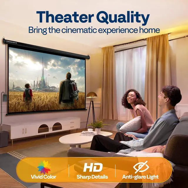 Alt view image 4 of 6 - 84 Inch 16:9 Motorized Projector Screen with Remote, Auto Electric Projection Screen, HD 4K Movie Screen for Home Theater, Cinema, Office (73W x 41H Display Area), Black