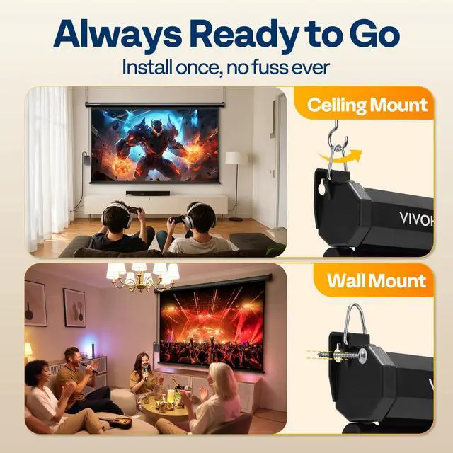 Alt view image 6 of 6 - 84 Inch 16:9 Motorized Projector Screen with Remote, Auto Electric Projection Screen, HD 4K Movie Screen for Home Theater, Cinema, Office (73W x 41H Display Area), Black