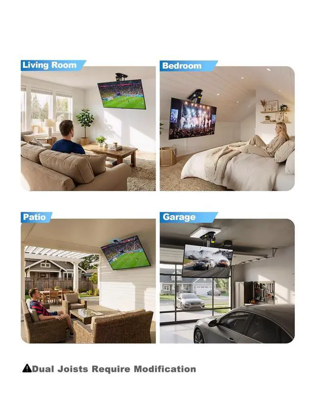 Alt view image 5 of 6 - Electric Ceiling TV Mount with Remote, Motorized Drop Down TV Ceiling Mount for 3270 Inch Flat & Curved TVs, Up to 88 lbs, VESA 600x400, Fits Flat & Pitched Ceilings, Black