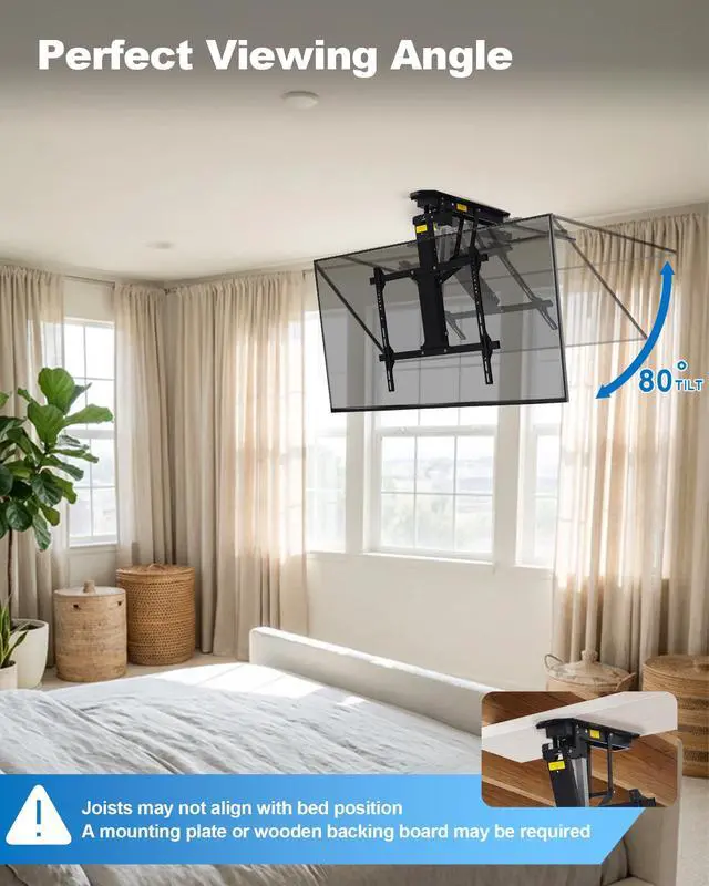 Alt view image 6 of 6 - Electric Ceiling TV Mount with Remote, Motorized Drop Down TV Ceiling Mount for 3270 Inch Flat & Curved TVs, Up to 88 lbs, VESA 600x400, Fits Flat & Pitched Ceilings, Black