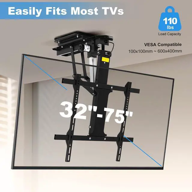 Alt view image 3 of 6 - 360° Manual Swivel Motorized Ceiling TV Mount with 80° Electric Flip Down, Remote & App Control, 110 lbs Heavy Duty for 3275 TVs, TV01.11(Flip Down + Swivel)