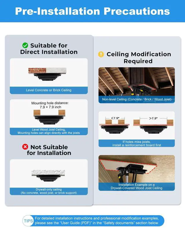 Alt view image 6 of 6 - 360° Manual Swivel Motorized Ceiling TV Mount with 80° Electric Flip Down, Remote & App Control, 110 lbs Heavy Duty for 3275 TVs, TV01.11(Flip Down + Swivel)