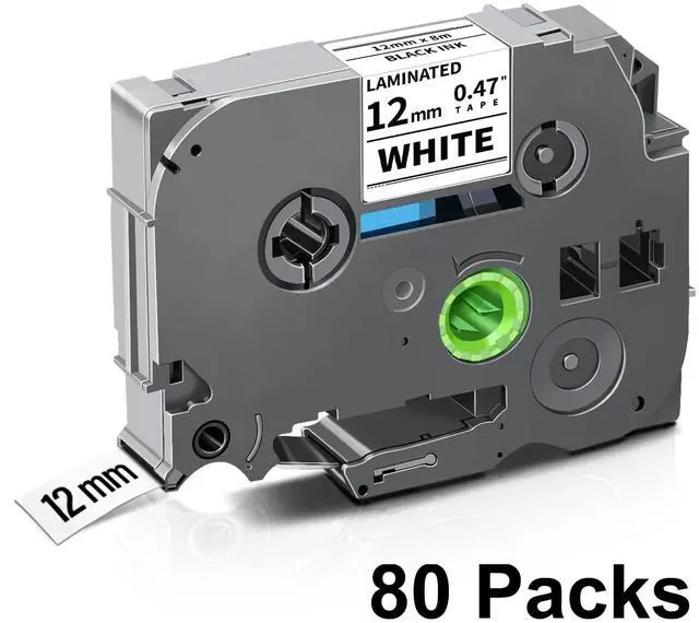 Main image of Tze 12mm 0.47 Laminated White Tape Compatible for Brother Label Maker Tape Work for Ptouch PT-D220 PTD210 PTH110 PTH100 PTD600 PTD200, Black on White 1/2'' x 26.2', 80 Pack