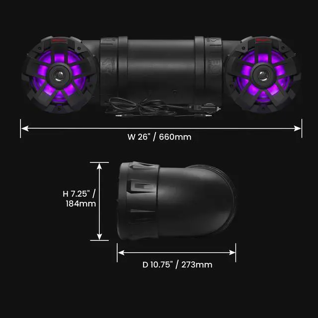 Alt view image 5 of 6 - ATV8BRGB ATV UTV Sound System - 8 Inch Speakers, 1.5 Inch Tweeters, Full Range, IPX5 Weatherproof, Bluetooth, Built-in Amplifier, Multi-Color Illumination, Golf Cart Compatible