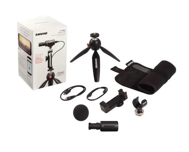 Alt view image 2 of 6 - MV88+ Video Kit - Digital Stereo Condenser Microphone for Apple and Android, with Manfrotto PIXI Tripod, Phone Clamp, Mount, iOS and USB-C Cables for Next-Level Connectivity (MV88+ Video KIT)