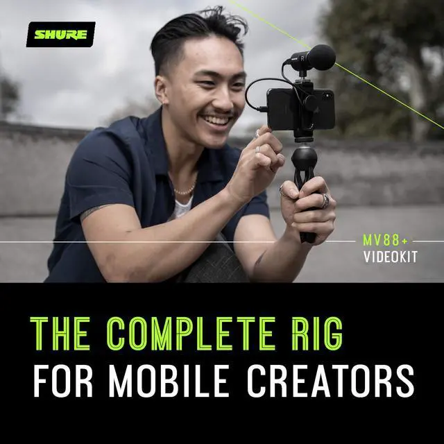 Alt view image 6 of 6 - MV88+ Video Kit - Digital Stereo Condenser Microphone for Apple and Android, with Manfrotto PIXI Tripod, Phone Clamp, Mount, iOS and USB-C Cables for Next-Level Connectivity (MV88+ Video KIT)