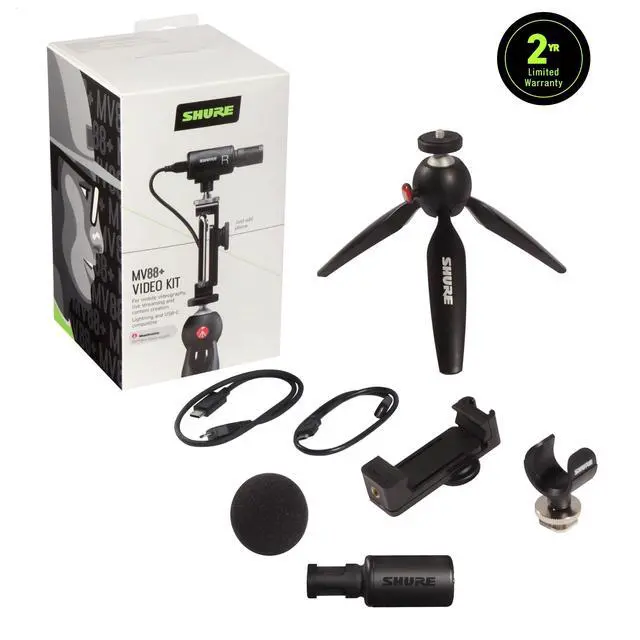 Alt view image 2 of 6 - MV88+ Video Kit Digital Stereo Condenser Microphone for iPhone, Android, Mac & PC - Portable Recording Mic with DSP Controls, Headphone Monitoring & Tripod, Black