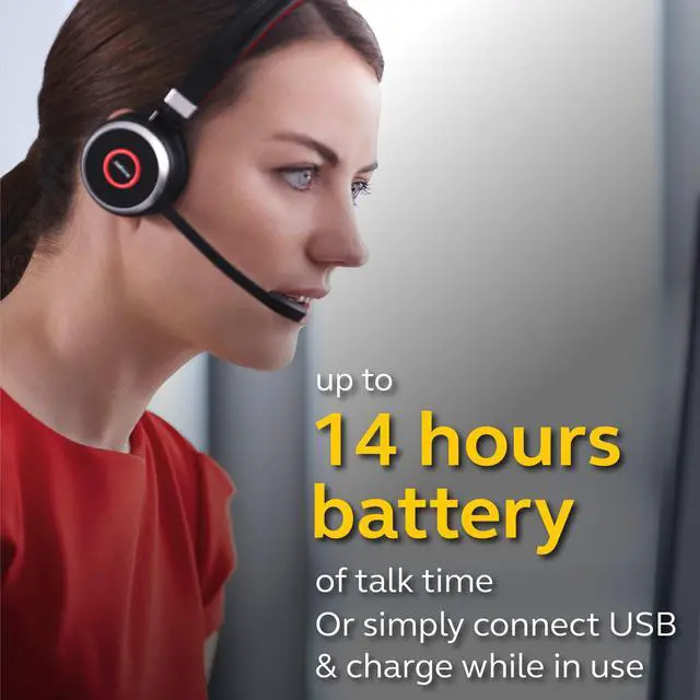 Alt view image 4 of 6 - Evolve 65 UC Wireless Headset, Stereo Includes Link 370 USB Adapter Bluetooth Headset with Industry-Leading Wireless Performance, Passive Noise Cancellation, All Day Battery, Stereo Speaker
