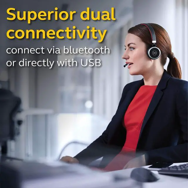 Alt view image 5 of 6 - Evolve 65 UC Wireless Headset, Stereo Includes Link 370 USB Adapter Bluetooth Headset with Industry-Leading Wireless Performance, Passive Noise Cancellation, All Day Battery, Stereo Speaker