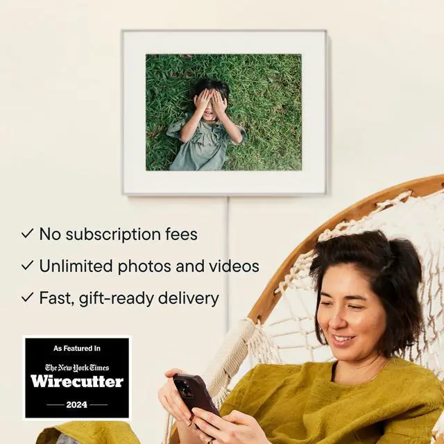 Alt view image 3 of 6 - Walden 15" WiFi Digital Picture Frame | Wirecutter's Best Digital Frame for Gifting | Send Photos from Your Phone | Quick, Easy Setup in App | Free Unlimited Storage | White Clay