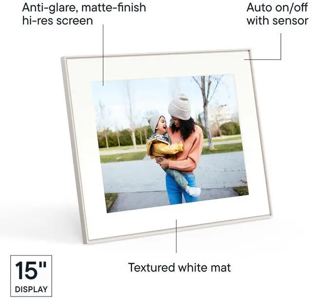 Alt view image 4 of 6 - Walden 15" WiFi Digital Picture Frame | Wirecutter's Best Digital Frame for Gifting | Send Photos from Your Phone | Quick, Easy Setup in App | Free Unlimited Storage | White Clay