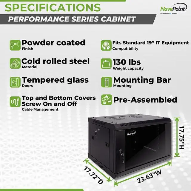 Alt view image 4 of 6 - 6U Server Cabinet Wall Mount Rack Enclosure Includes 2 Fans, Locking Glass Door, Removable Side Panels 6U Network Cabinet 17.7 Deep, 19 Inch Server Rack for IT and A/V Equipment