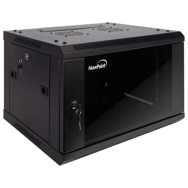 Alt view image 5 of 6 - 6U Server Cabinet Wall Mount Rack Enclosure Includes 2 Fans, Locking Glass Door, Removable Side Panels 6U Network Cabinet 17.7 Deep, 19 Inch Server Rack for IT and A/V Equipment