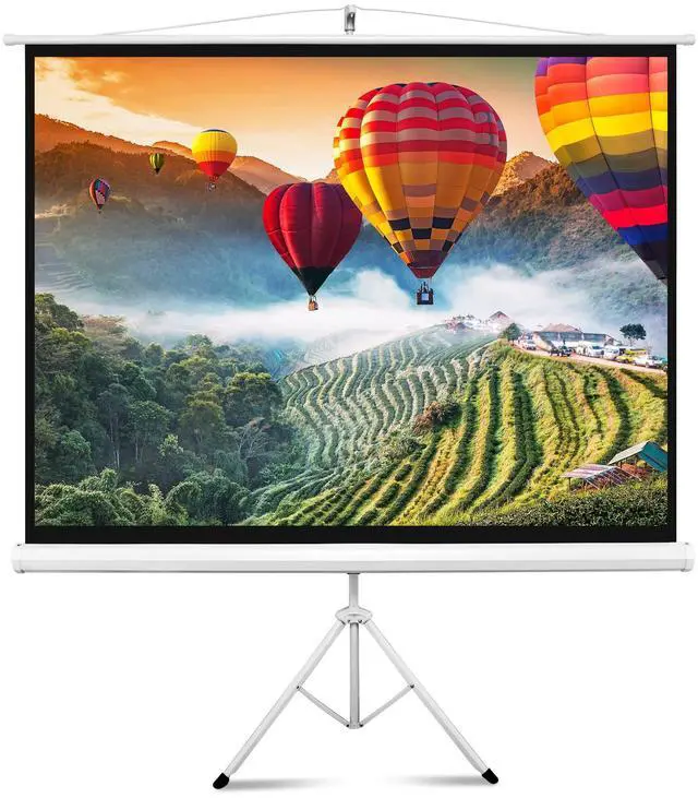 Main image of 80 Inch Portable Projector Screen with Tripod Stand - Quick Setup Fold Out Roll Up Screen Featuring White Matte Surface 16:9 Aspect Ratio Black Masking Border, Ideal for Indoor and Outdoor Use