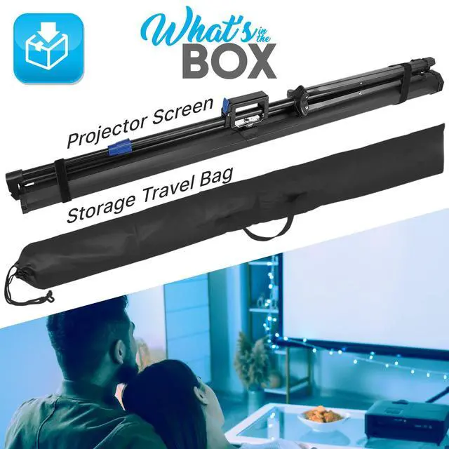 Alt view image 2 of 6 - 80 Inch Portable Projector Screen with Tripod Stand - Quick Setup Fold Out Roll Up Screen Featuring White Matte Surface 16:9 Aspect Ratio Black Masking Border, Ideal for Indoor and Outdoor Use