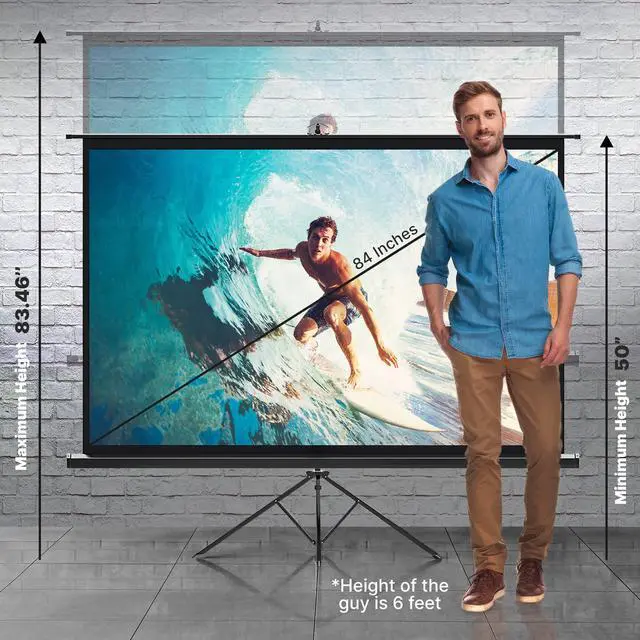 Alt view image 3 of 6 - 80 Inch Portable Projector Screen with Tripod Stand - Quick Setup Fold Out Roll Up Screen Featuring White Matte Surface 16:9 Aspect Ratio Black Masking Border, Ideal for Indoor and Outdoor Use