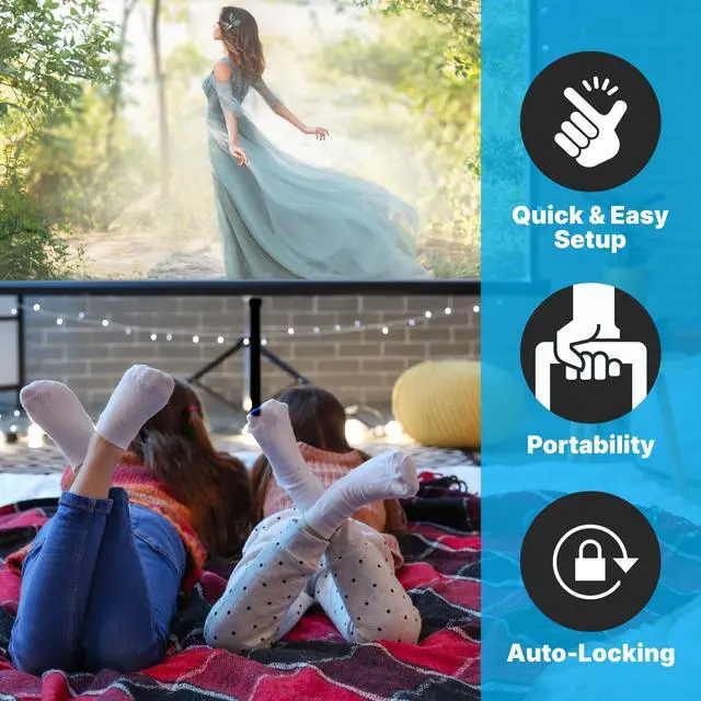 Alt view image 4 of 6 - 80 Inch Portable Projector Screen with Tripod Stand - Quick Setup Fold Out Roll Up Screen Featuring White Matte Surface 16:9 Aspect Ratio Black Masking Border, Ideal for Indoor and Outdoor Use