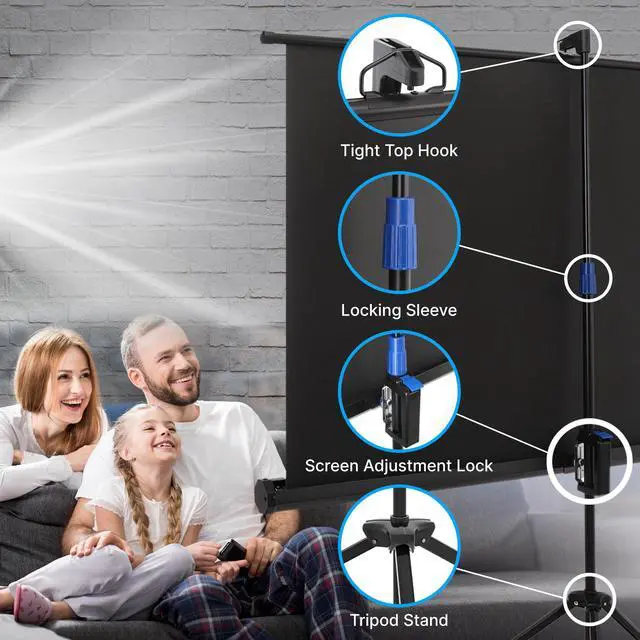 Alt view image 5 of 6 - 80 Inch Portable Projector Screen with Tripod Stand - Quick Setup Fold Out Roll Up Screen Featuring White Matte Surface 16:9 Aspect Ratio Black Masking Border, Ideal for Indoor and Outdoor Use