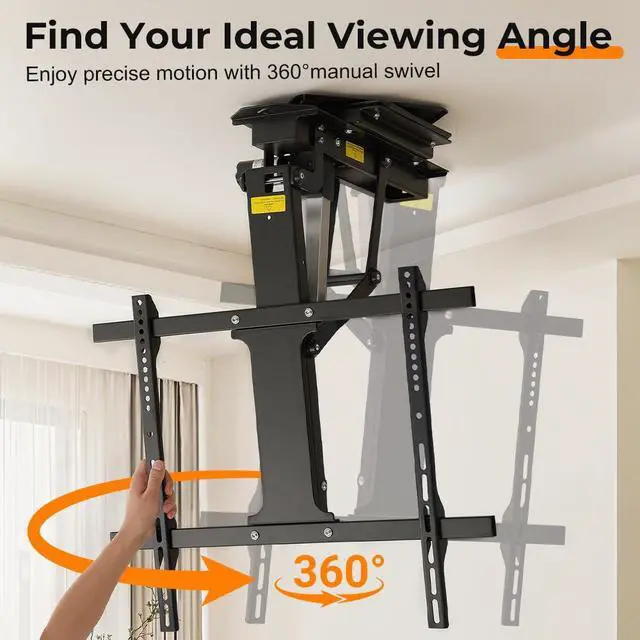 Alt view image 5 of 6 - 360° Manual Swivel Electric Flip Down TV Mount for 3275 Inch Flat/Curved Screens, Remote Control, 080° Electric Tilt, for Living Room, Bedroom, and Patio