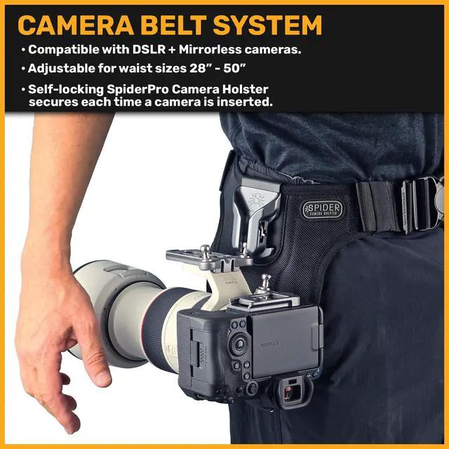 Alt view image 2 of 6 - SpiderPro DSLR Dual Camera System v2 for Carrying TWO Professional Cameras and Heavy Gear Featuring Belt with Dual Self-Locking Camera Holsters for Secure Quick-Draw Camera Access