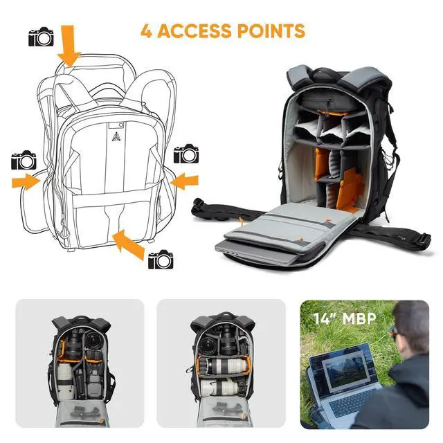 Alt view image 3 of 6 - ProTactic BP 350 AW III Camera Backpack, 4-point Access, Professional Camera Bag, DSLR/Drones/Mirrorless, Up to 14" Laptop, Rain Cover, for Photographer,Videographer, Volume 17L