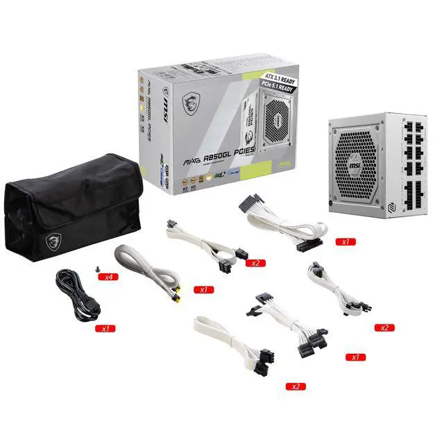 Alt view image 3 of 6 - MAG A850GL PCIE5 White, Fully Modular Compact Gaming 850W Power Supply, 80+ Gold, ATX 3.1 & PCIe 5.1 Ready, Native Dual-Color 12V-2x6 Cable