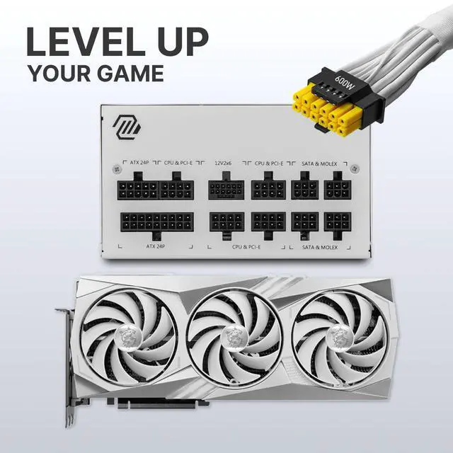 Alt view image 4 of 6 - MAG A850GL PCIE5 White, Fully Modular Compact Gaming 850W Power Supply, 80+ Gold, ATX 3.1 & PCIe 5.1 Ready, Native Dual-Color 12V-2x6 Cable