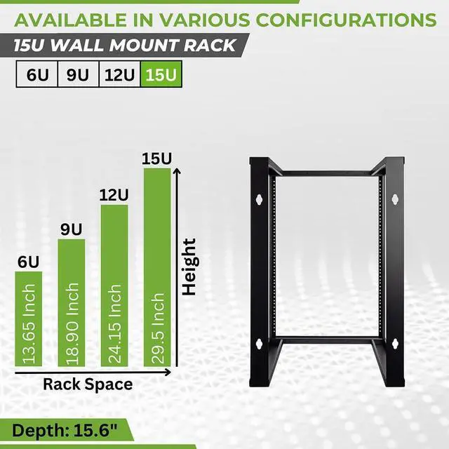 Alt view image 3 of 6 - 15U Wall Mount Rack - Server Rack for 19 Inch IT Equipment Open Frame Rack Network Rack for AV & Server Equipment 16 Deep Rack, Black