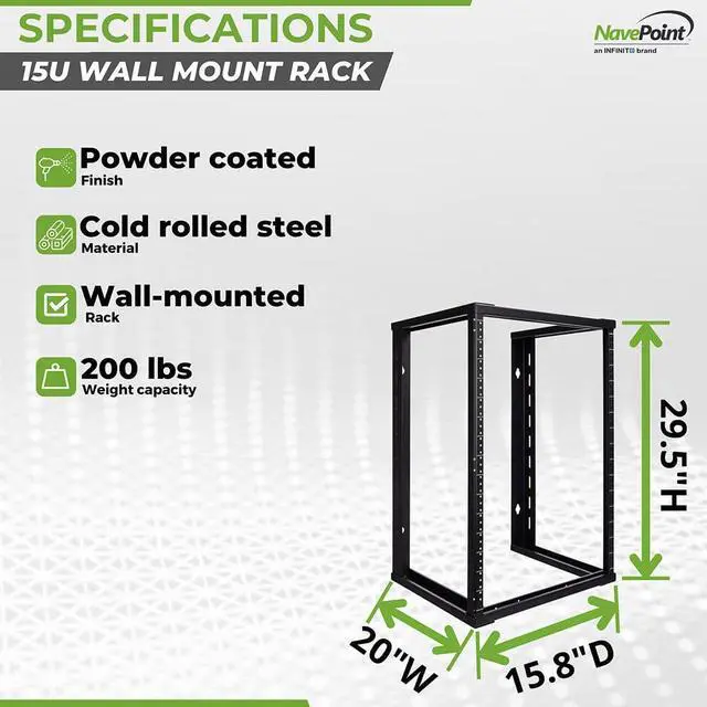 Alt view image 4 of 6 - 15U Wall Mount Rack - Server Rack for 19 Inch IT Equipment Open Frame Rack Network Rack for AV & Server Equipment 16 Deep Rack, Black