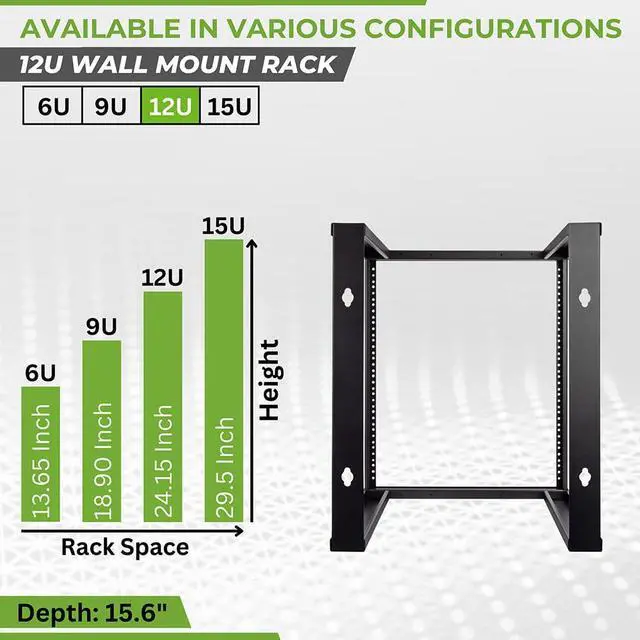 Alt view image 3 of 6 - 12U Wall Mount Rack - Server Rack for 19 Inch IT Equipment Open Frame Rack Network Rack for AV & Server Equipment 16 Deep Rack, Black