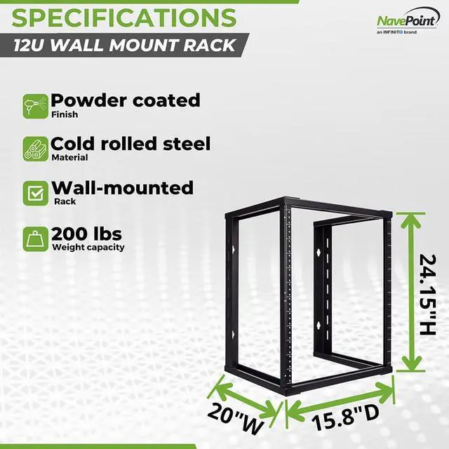 Alt view image 4 of 6 - 12U Wall Mount Rack - Server Rack for 19 Inch IT Equipment Open Frame Rack Network Rack for AV & Server Equipment 16 Deep Rack, Black