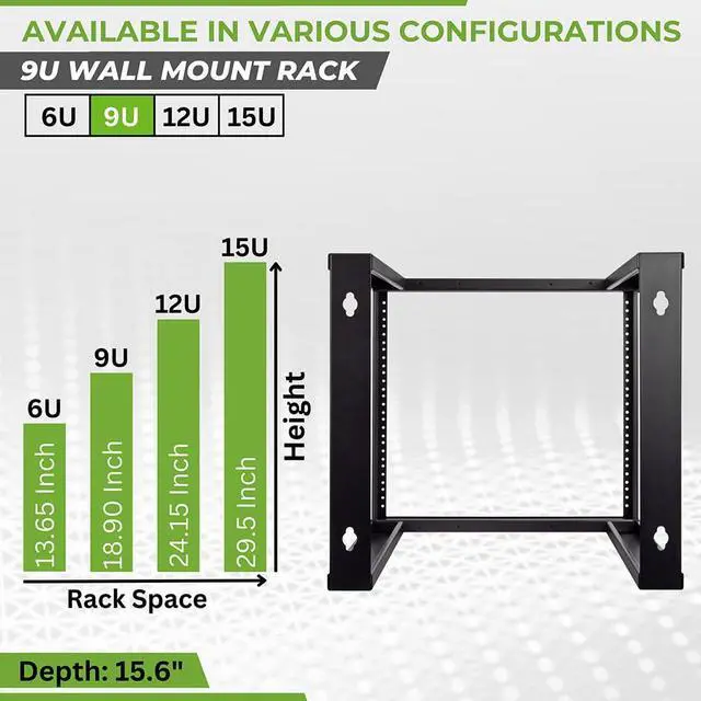 Alt view image 3 of 6 - 9U Wall Mount Rack - Server Rack for 19 Inch IT Equipment Open Frame Rack Network Rack for AV & Server Equipment 16 Deep Rack, Black
