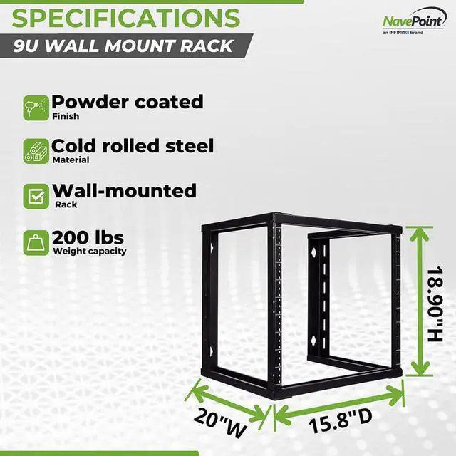 Alt view image 4 of 6 - 9U Wall Mount Rack - Server Rack for 19 Inch IT Equipment Open Frame Rack Network Rack for AV & Server Equipment 16 Deep Rack, Black