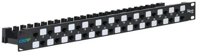 Main image of 24-Port CAT6A Keystone 1U Patch Panel with CAT6A Keystone Jacks, 19 Rackmount Housing and Cable Support Bar, Staggered Ports to Reduce ANEXT, UL Listed PoE++ Compliant, ICMPP246AU