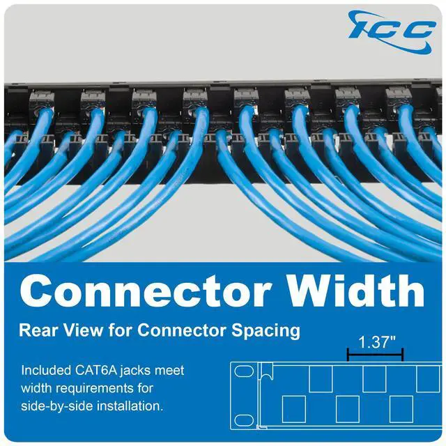 Alt view image 6 of 6 - 24-Port CAT6A Keystone 1U Patch Panel with CAT6A Keystone Jacks, 19 Rackmount Housing and Cable Support Bar, Staggered Ports to Reduce ANEXT, UL Listed PoE++ Compliant, ICMPP246AU